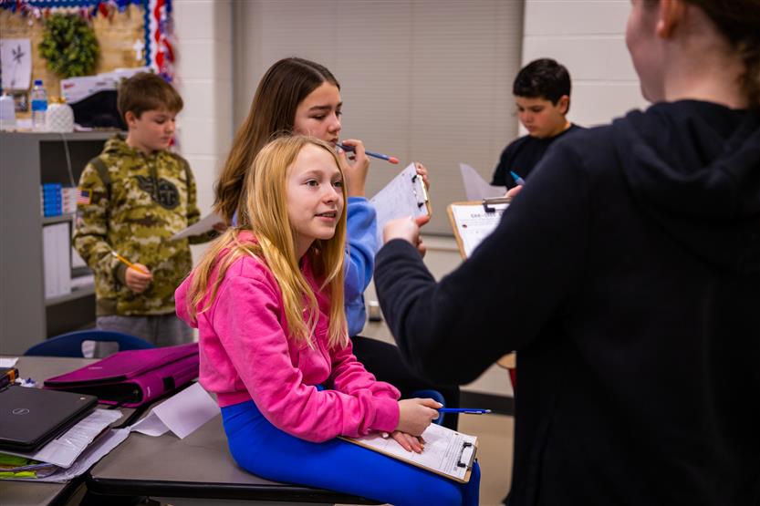 Page Middle students in math class